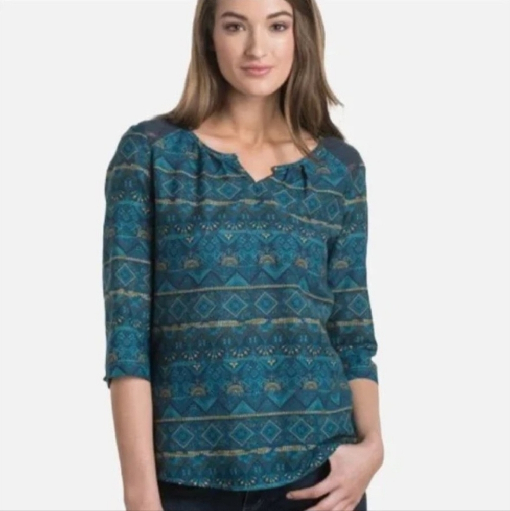 Kuhl Flora Boho Tribal 3/4 Length Sleeve Organic‎ Cotton/Silk Blend Top Shirt S